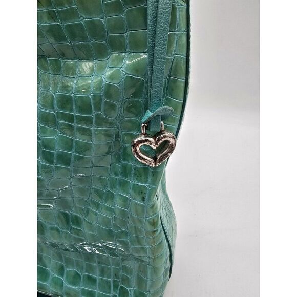 VTG Brighton Crocodile Embossed Faux Leather Shoulder Bag Heart Charm & Silver T - Picture 3 of 11